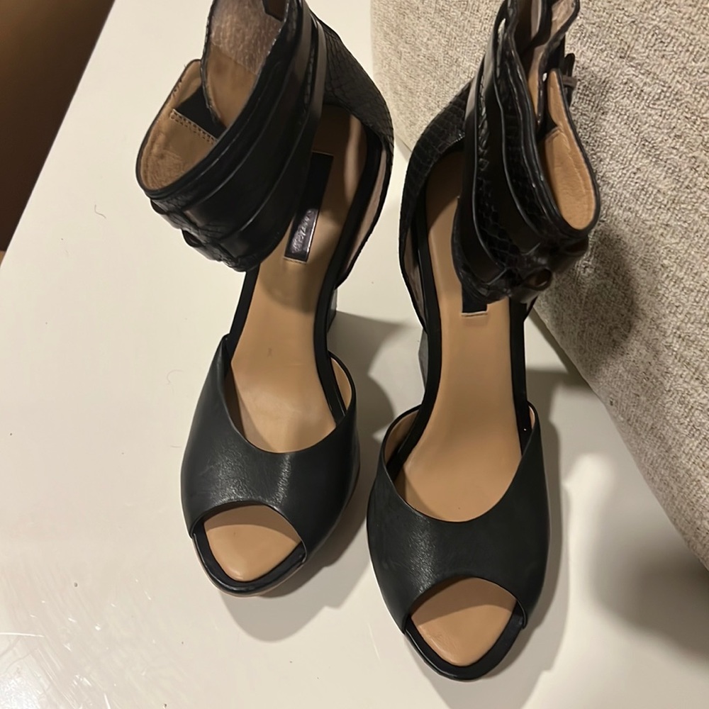 Max Azaria, black python, leather platform heels